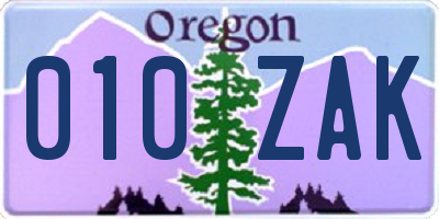 OR license plate 010ZAK