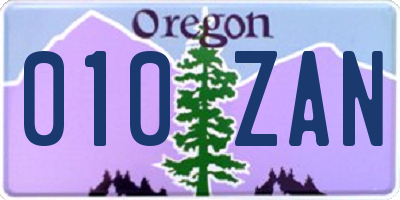 OR license plate 010ZAN
