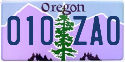 OR license plate 010ZAO