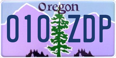 OR license plate 010ZDP