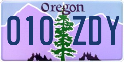 OR license plate 010ZDY
