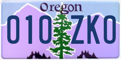 OR license plate 010ZKO
