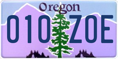 OR license plate 010ZOE