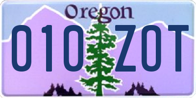 OR license plate 010ZOT
