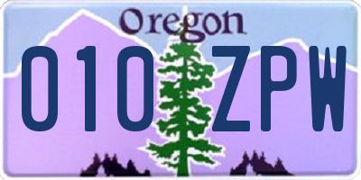 OR license plate 010ZPW