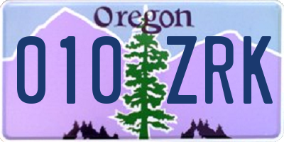 OR license plate 010ZRK