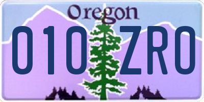 OR license plate 010ZRO