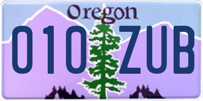 OR license plate 010ZUB