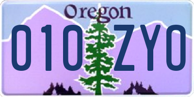OR license plate 010ZYO