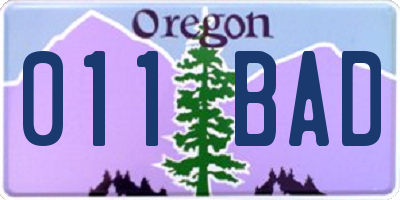 OR license plate 011BAD