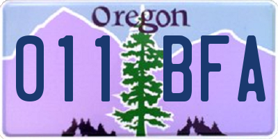 OR license plate 011BFA