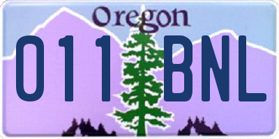 OR license plate 011BNL