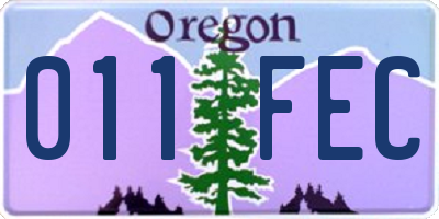 OR license plate 011FEC