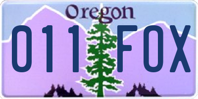 OR license plate 011FOX