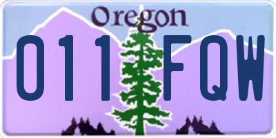 OR license plate 011FQW