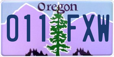OR license plate 011FXW