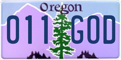 OR license plate 011GOD