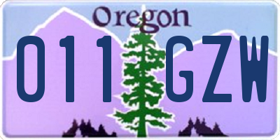 OR license plate 011GZW