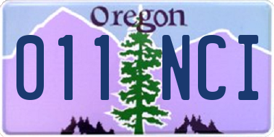 OR license plate 011NCI
