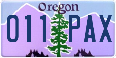OR license plate 011PAX