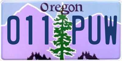 OR license plate 011PUW
