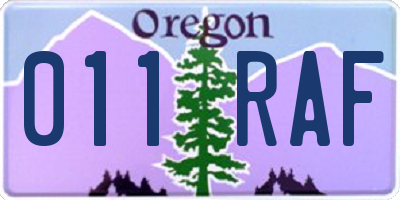 OR license plate 011RAF