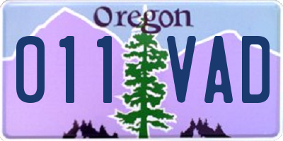 OR license plate 011VAD