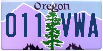OR license plate 011VWA