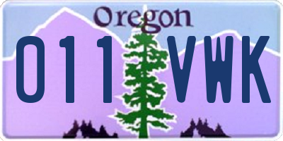 OR license plate 011VWK