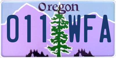 OR license plate 011WFA