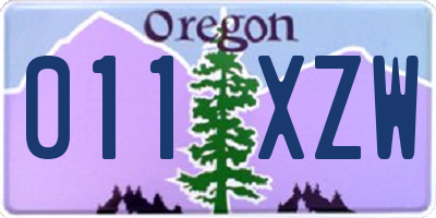 OR license plate 011XZW