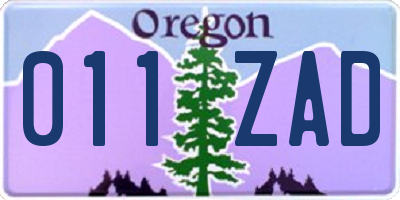 OR license plate 011ZAD