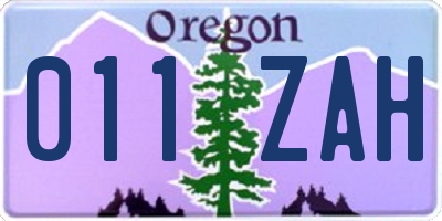 OR license plate 011ZAH