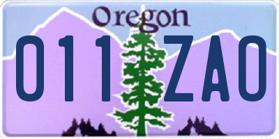 OR license plate 011ZAO