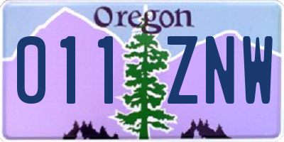 OR license plate 011ZNW