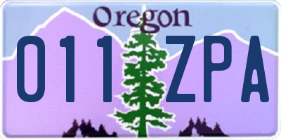 OR license plate 011ZPA