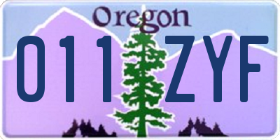 OR license plate 011ZYF