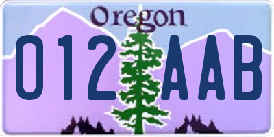 OR license plate 012AAB