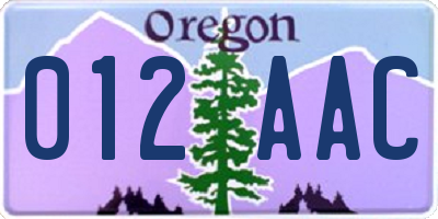 OR license plate 012AAC
