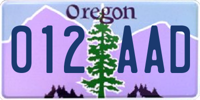 OR license plate 012AAD