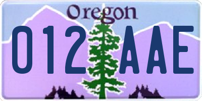 OR license plate 012AAE