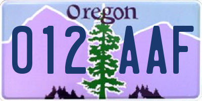 OR license plate 012AAF