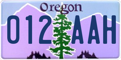 OR license plate 012AAH