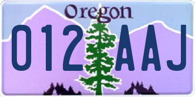 OR license plate 012AAJ