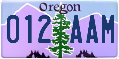 OR license plate 012AAM