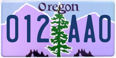 OR license plate 012AAO