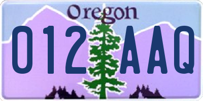 OR license plate 012AAQ