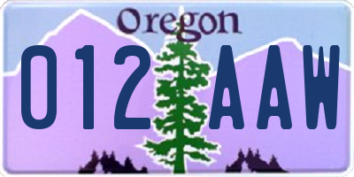 OR license plate 012AAW