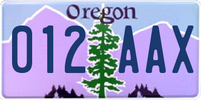 OR license plate 012AAX