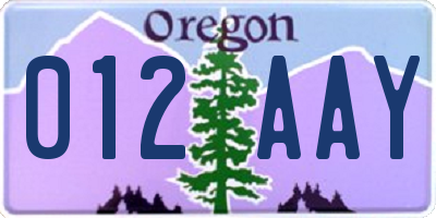 OR license plate 012AAY